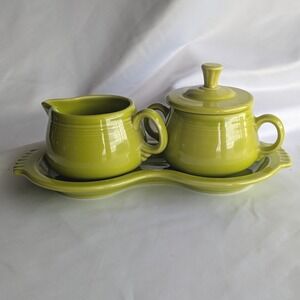Fiestaware Chartreuse Sugar and Creamer Set with Tray Green Ceramic